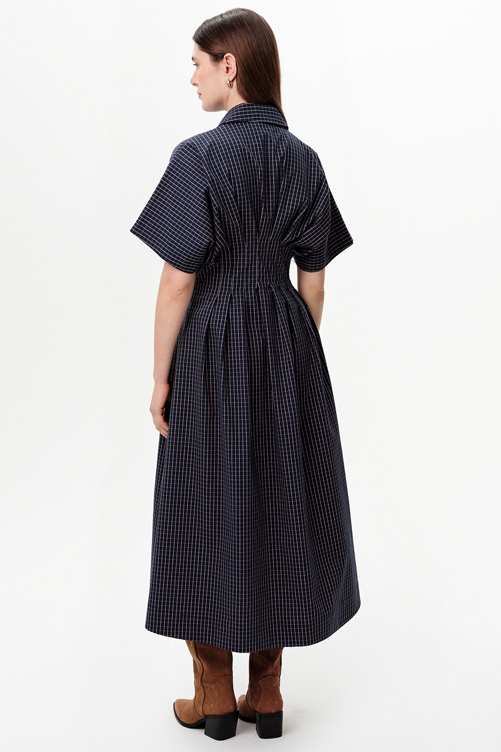 Dropped Sleeve Embellished Pleated Waist Midi Dress - PINK