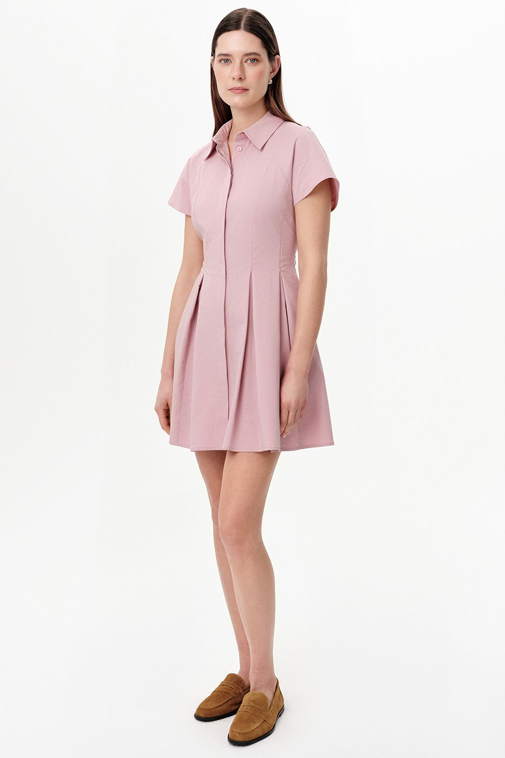 Raglan Sleeve Pleated Mini Dress - PINK