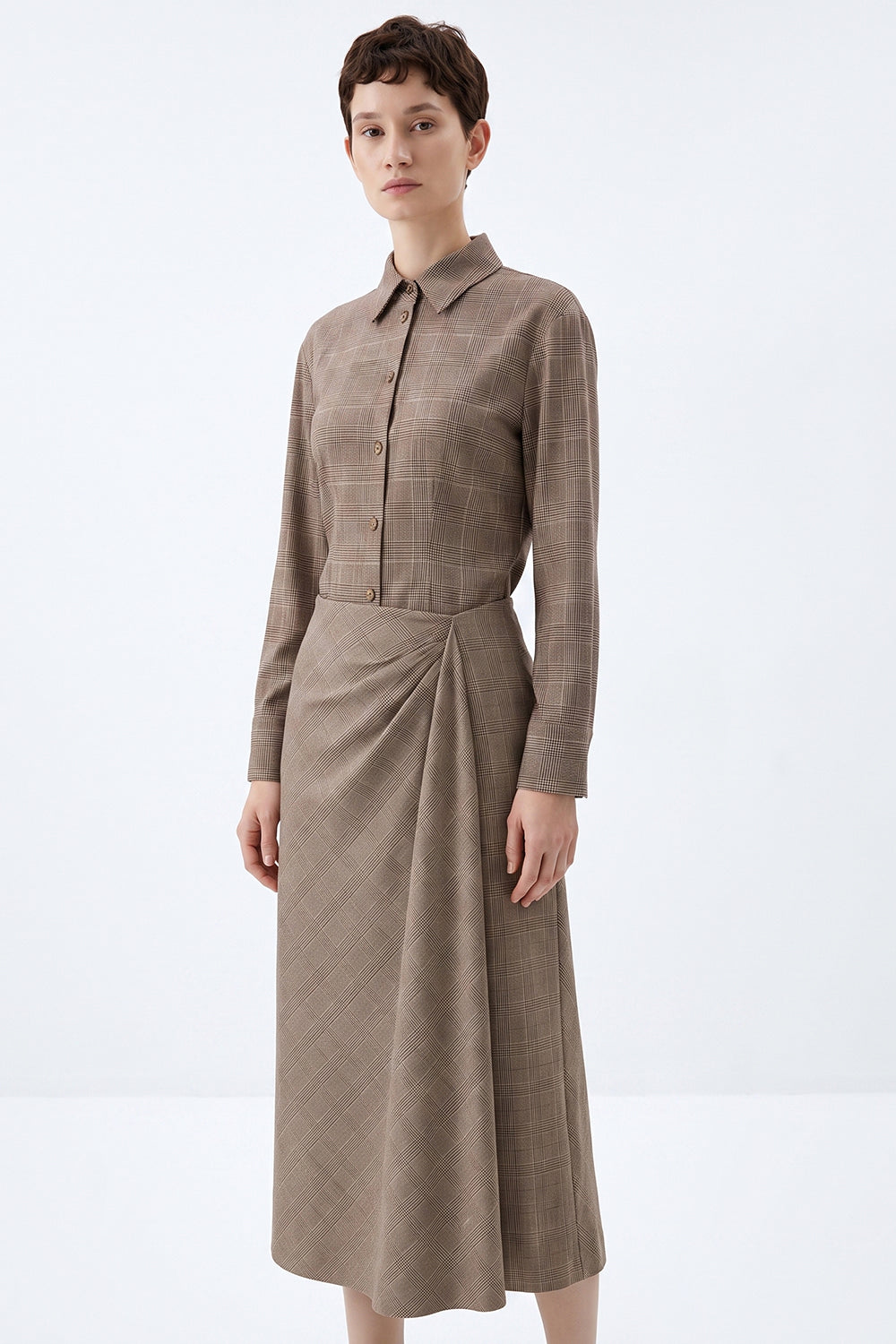Midi Skirt with Side Slit and Ruched Waist - MULTICOLOR