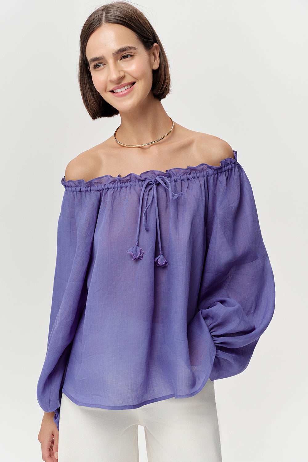 Adriene Tie Neck Blouse - LILAC
