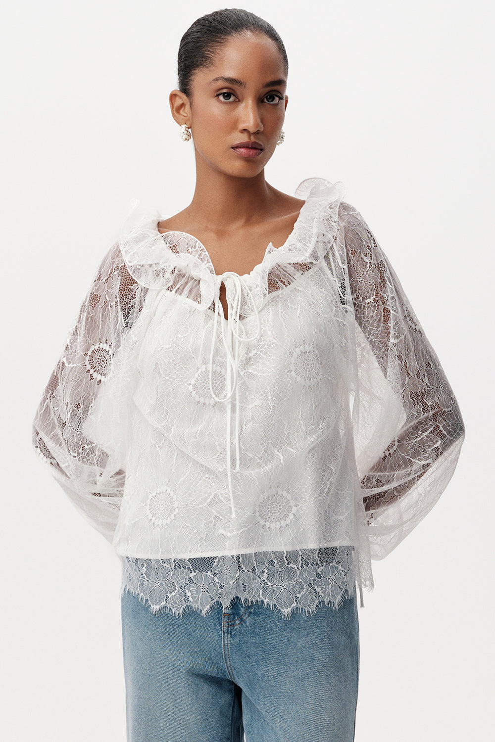 Cherree Long Sleeve Lace Blouse - ECRU