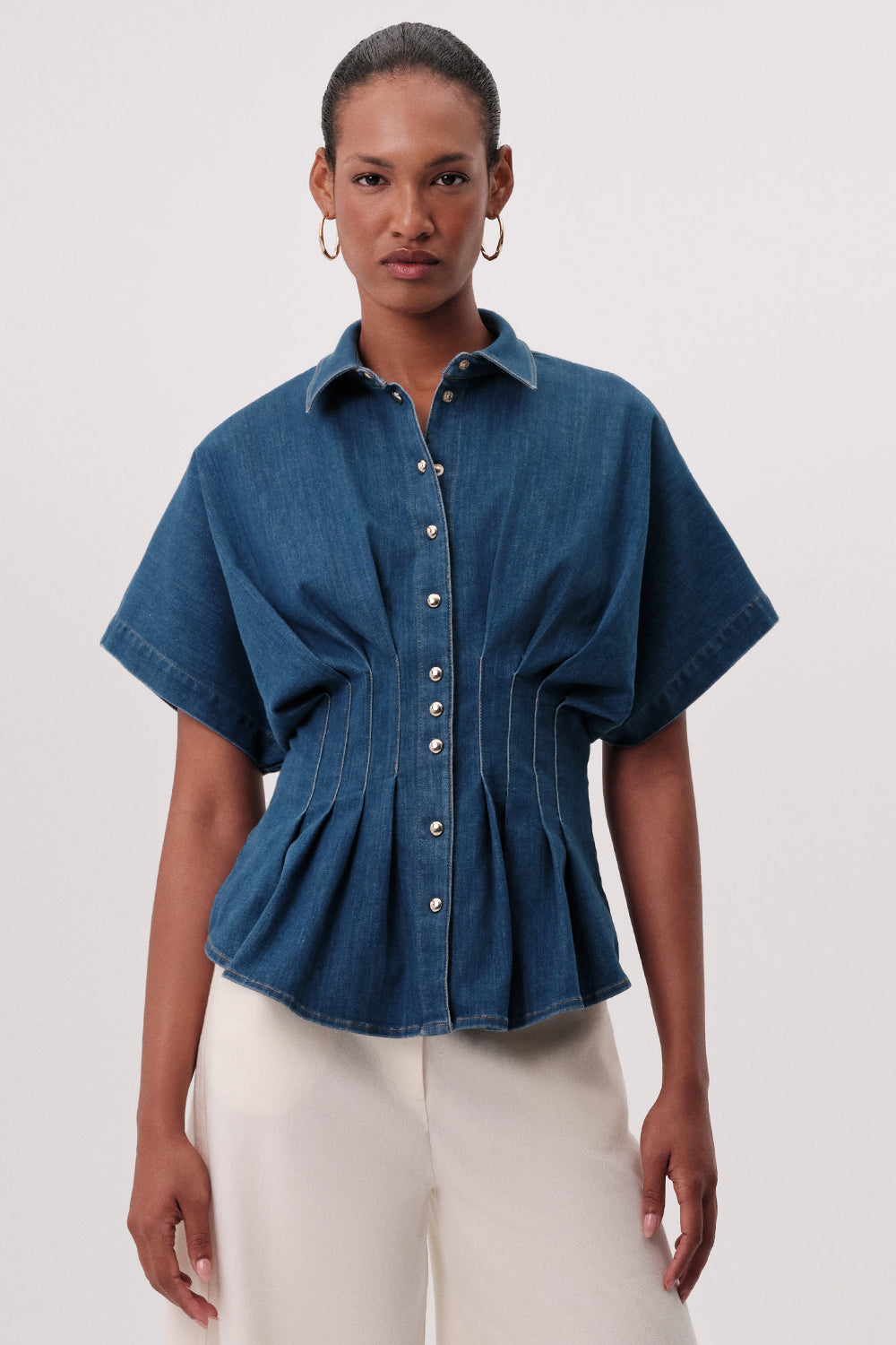 Marisa Collared Short Sleeve Denim Shirt