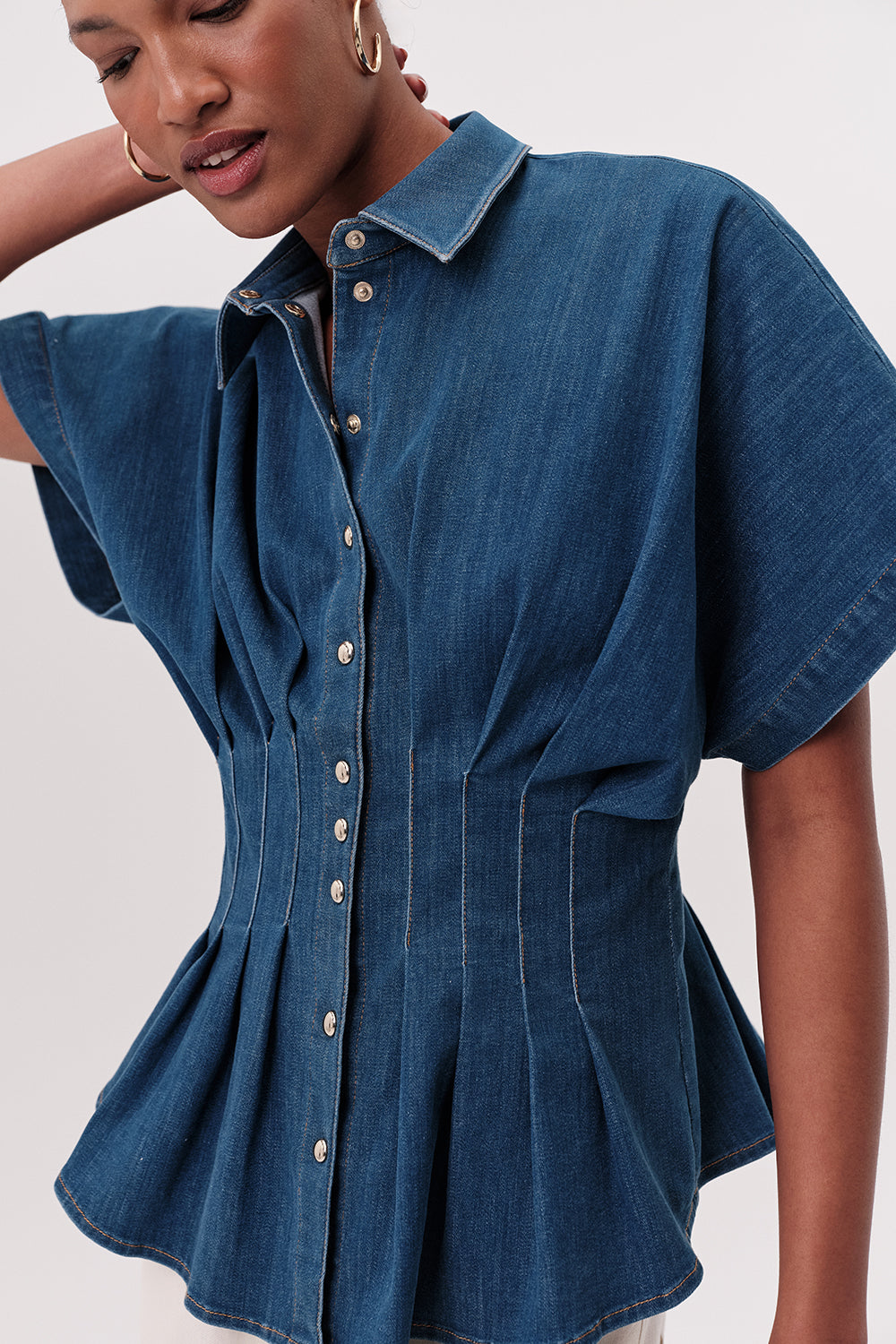 Marisa Short Sleeve Denim Shirt - BLUE
