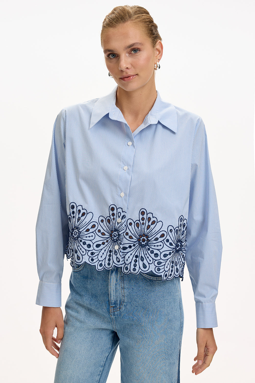 Apollina Long Sleeve Crop Shirt - BLUE
