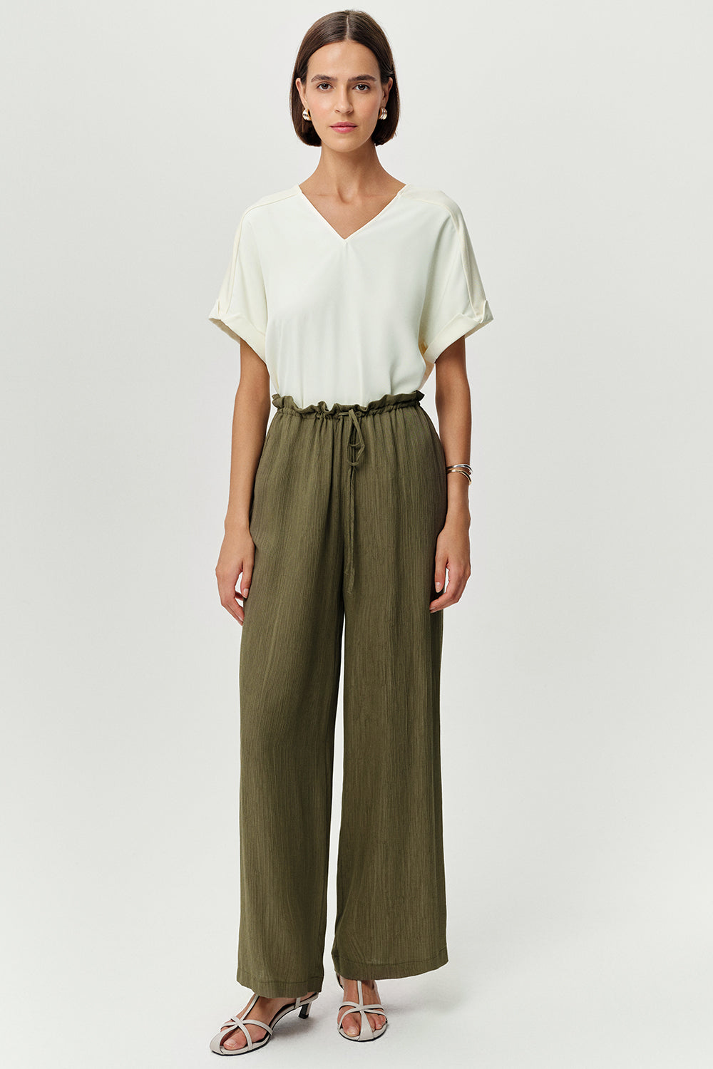 Wide Leg Woven Pants - KHAKI