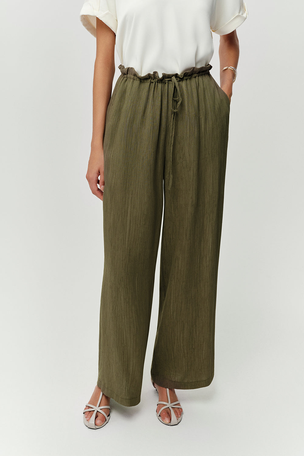 Wide Leg Woven Pants - KHAKI