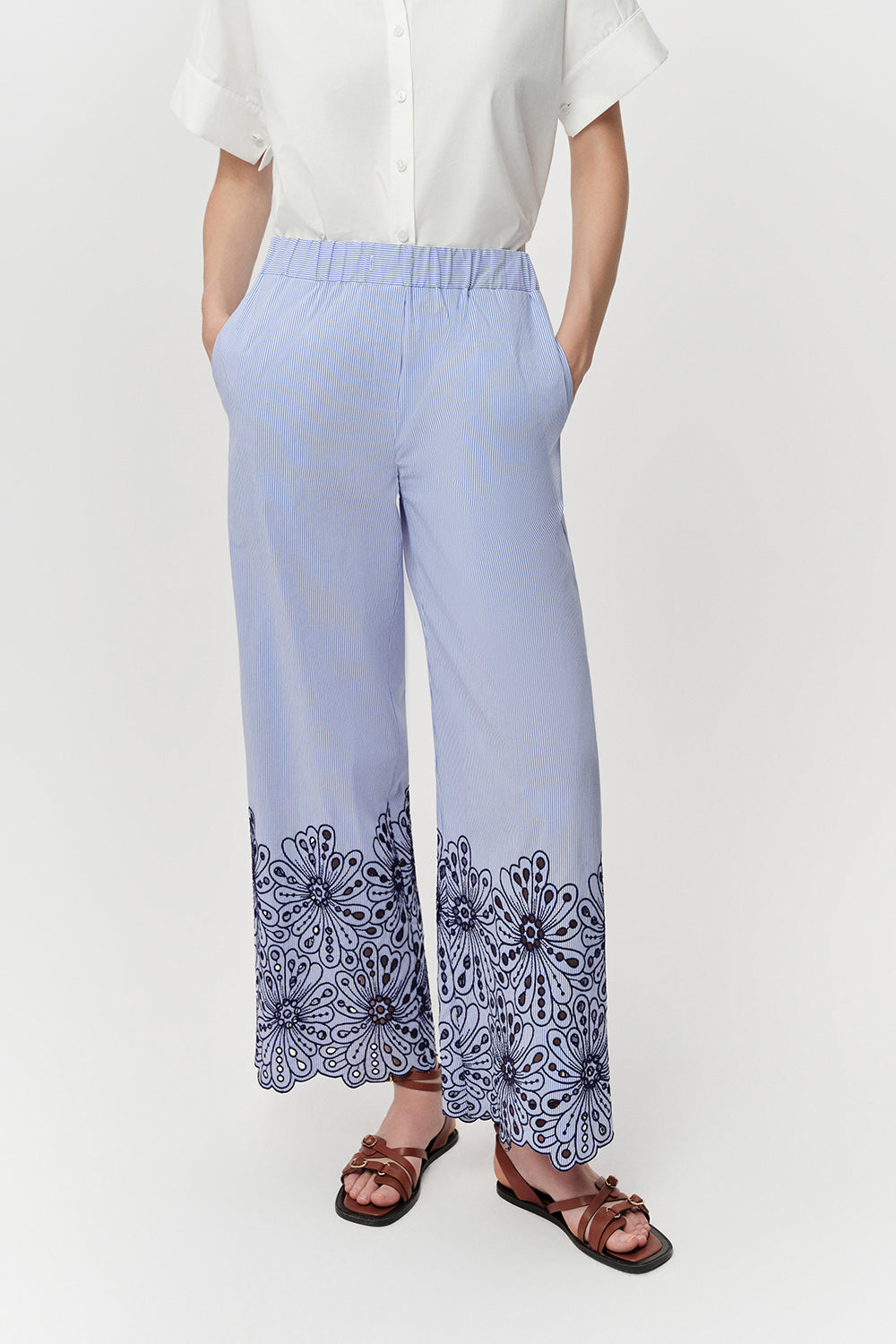 Elastic Waist Straight Leg Pants - MULTI COLOR
