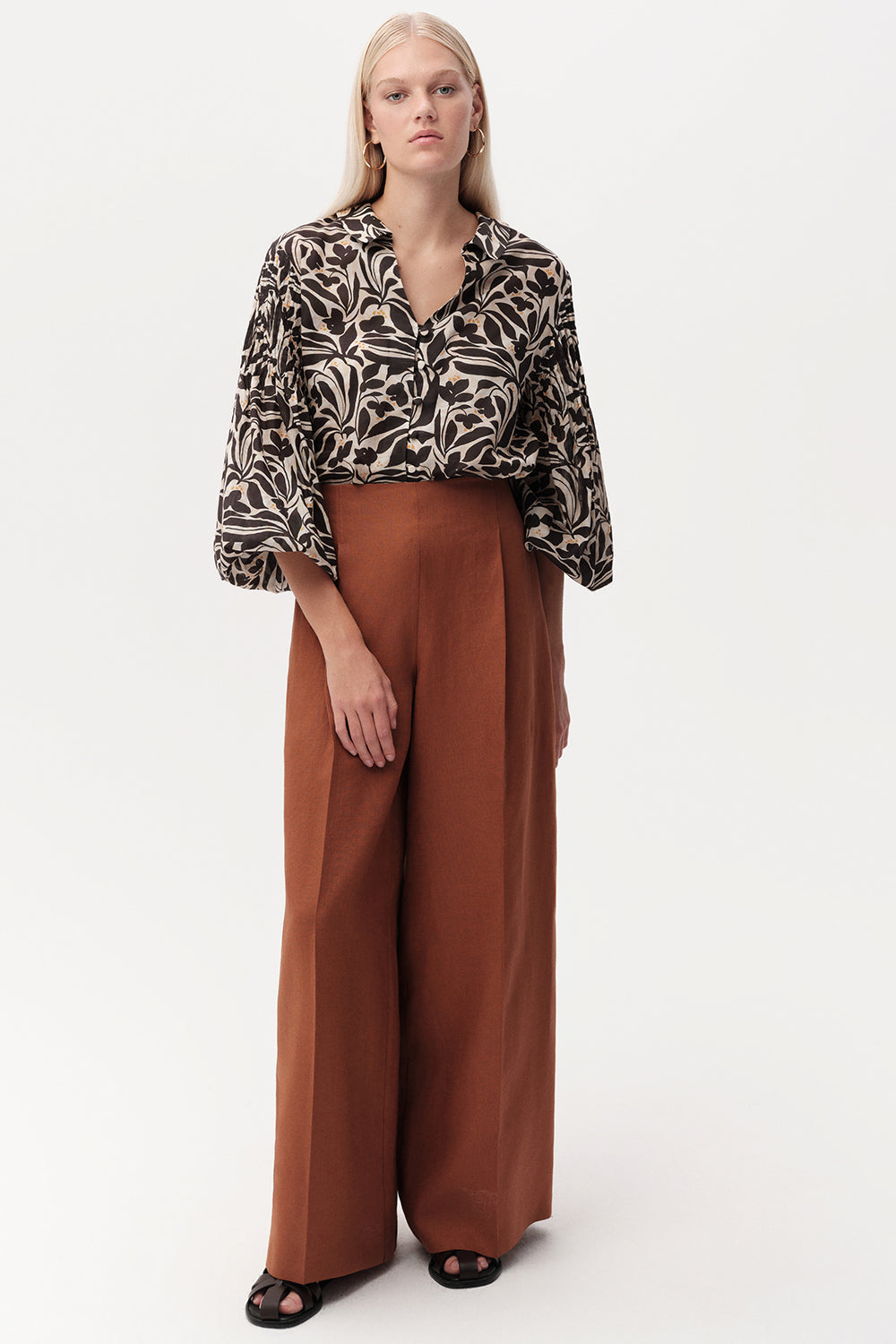 Wide Leg Linen Trousers - TAN