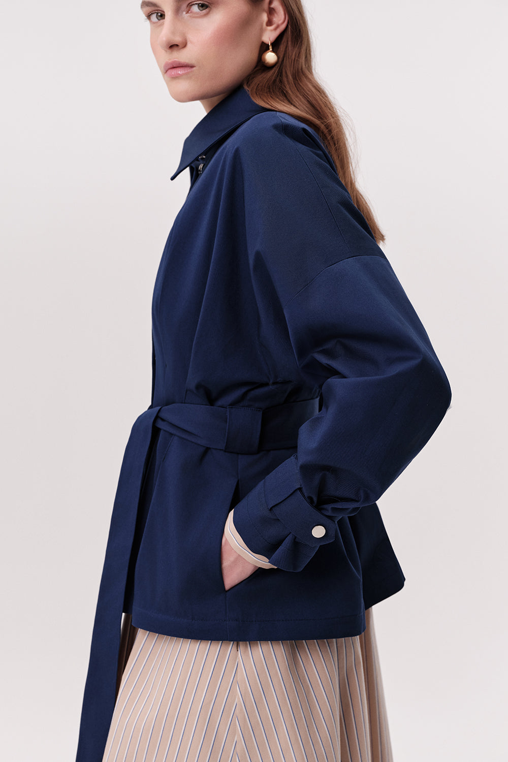 Pleated Trench Coat - NAVY