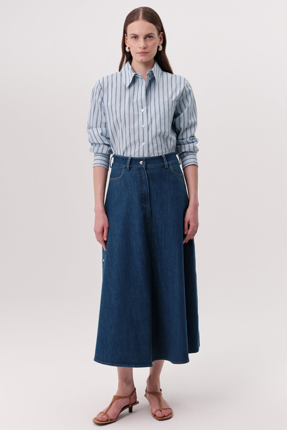 High Waisted Denim Skirt - INDIGO