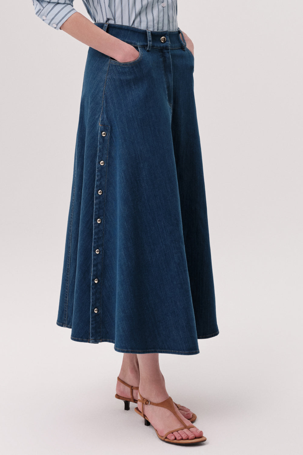 High Waisted Denim Skirt - INDIGO