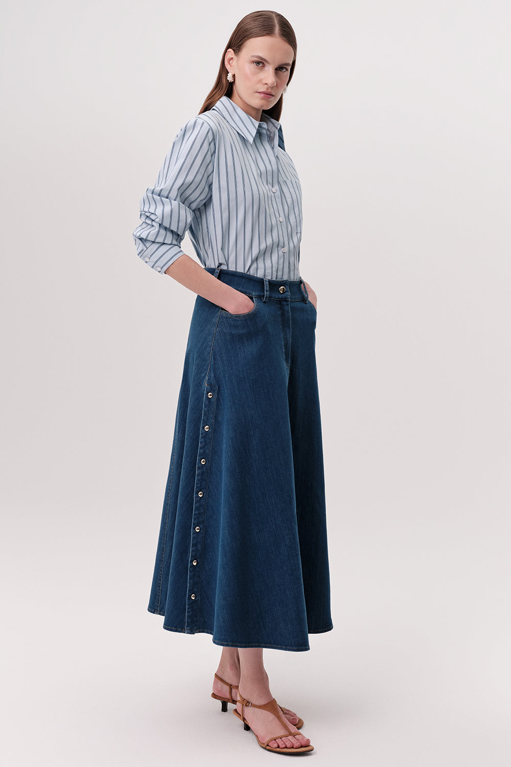 High Waisted Denim Skirt - INDIGO