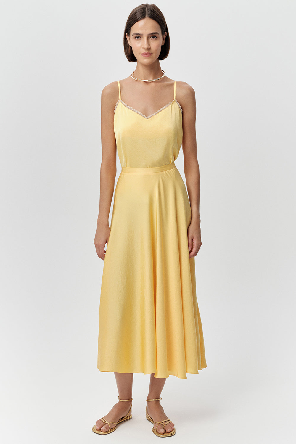 Flared Woven Midi Skirt - YELLOW