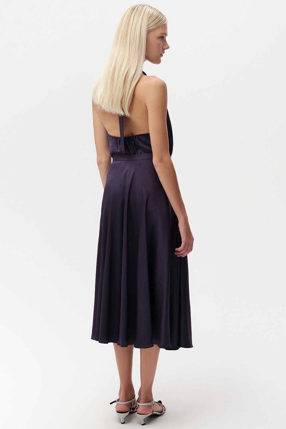 Skater Midi Skirt with Zipper - NAVY BLUE
