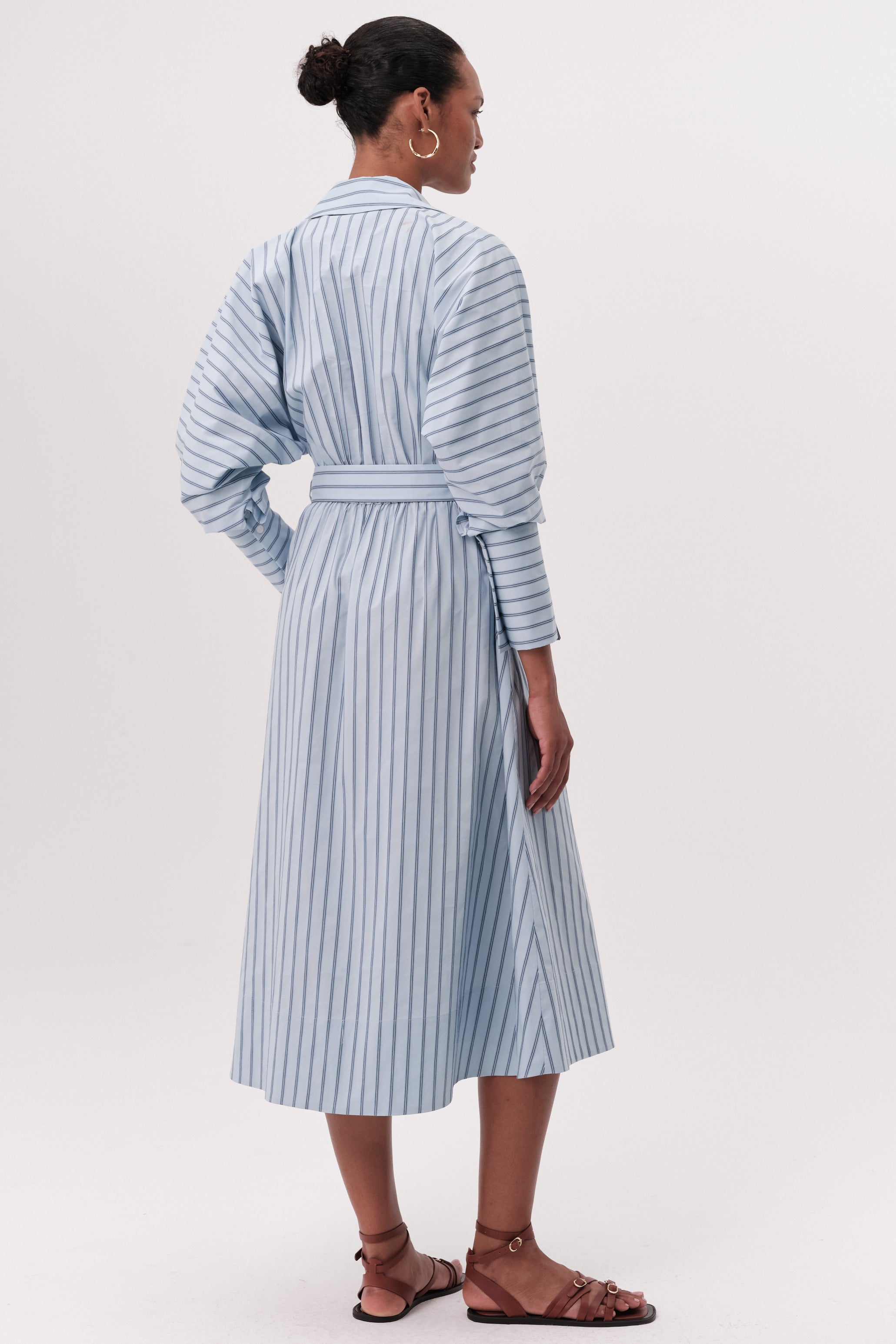Raglan Sleeve Shirt Collar Belted Midi Dress - MULTI COLOR
