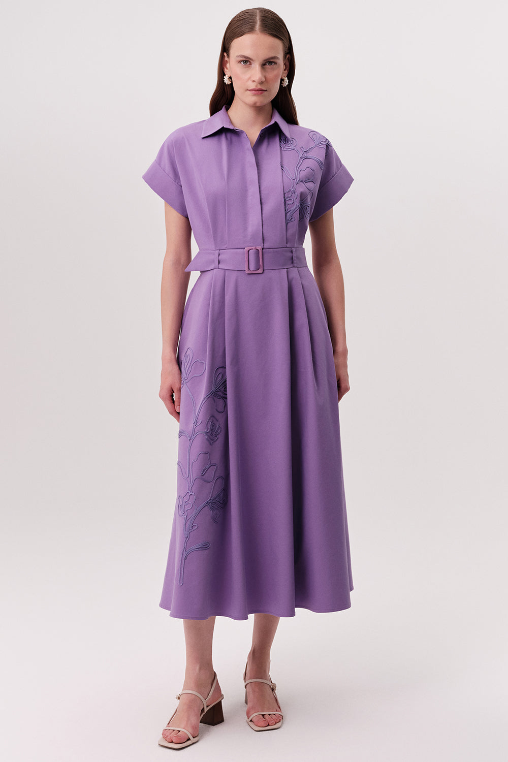 Kelsie Short Sleeve Midi Shirt Dress - Lilac