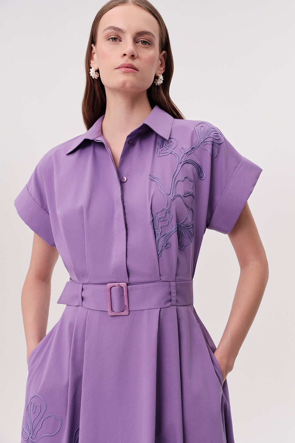 Short Sleeve Midi Shirt Dress - CREAM