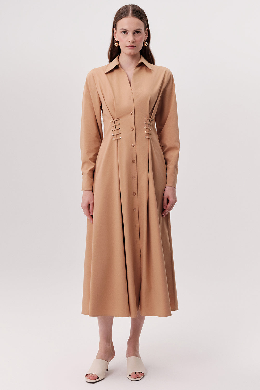 Midi Shirt Dress - CAMEL