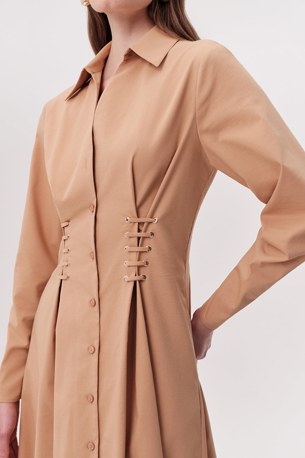 Midi Shirt Dress - CAMEL