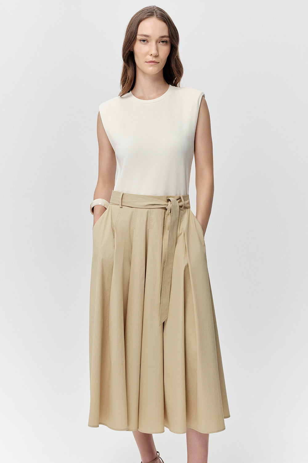 Crew Neck Midi Dress - ECRU