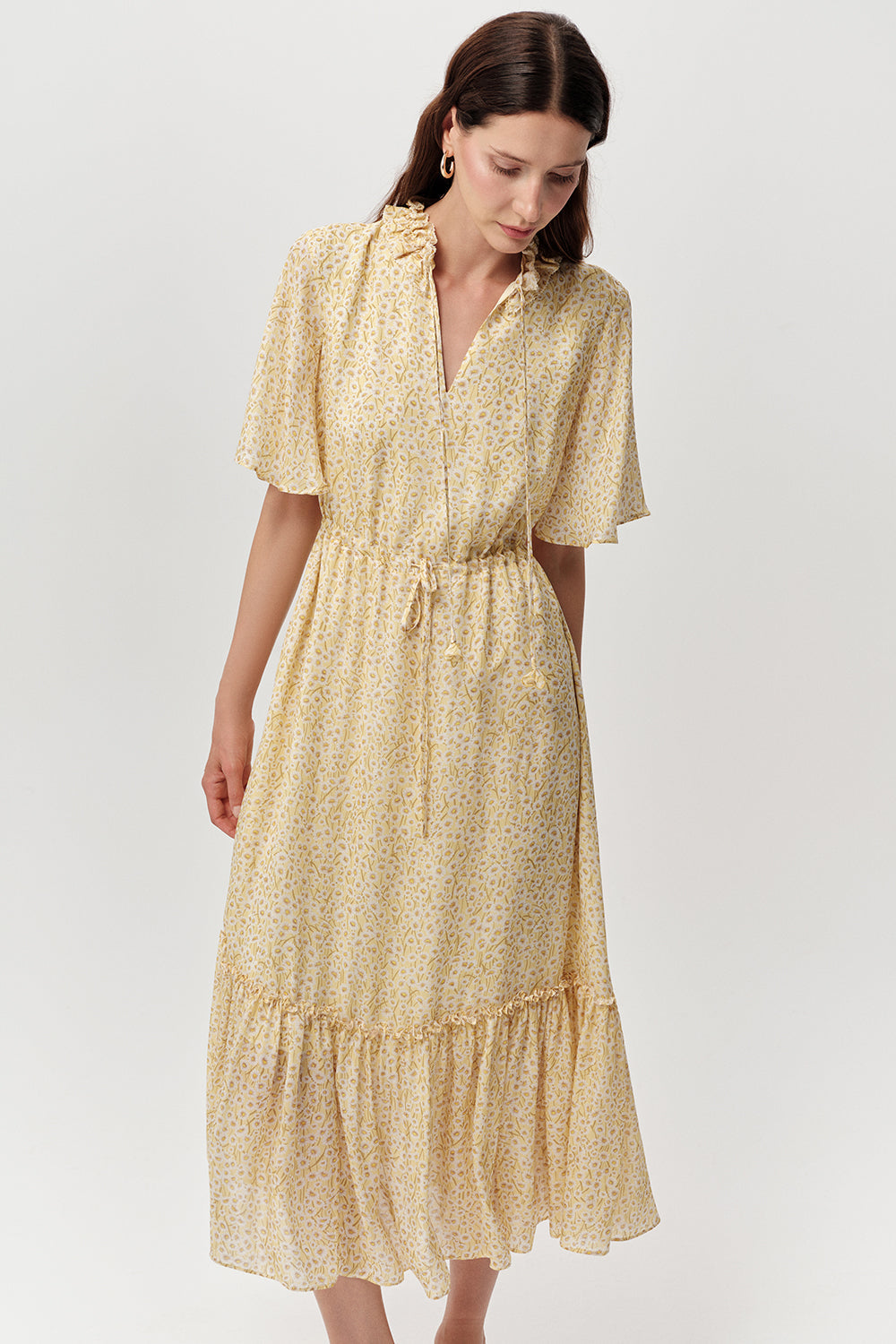 Lined Midi Dress with Waist Ties - MULTI COLOR