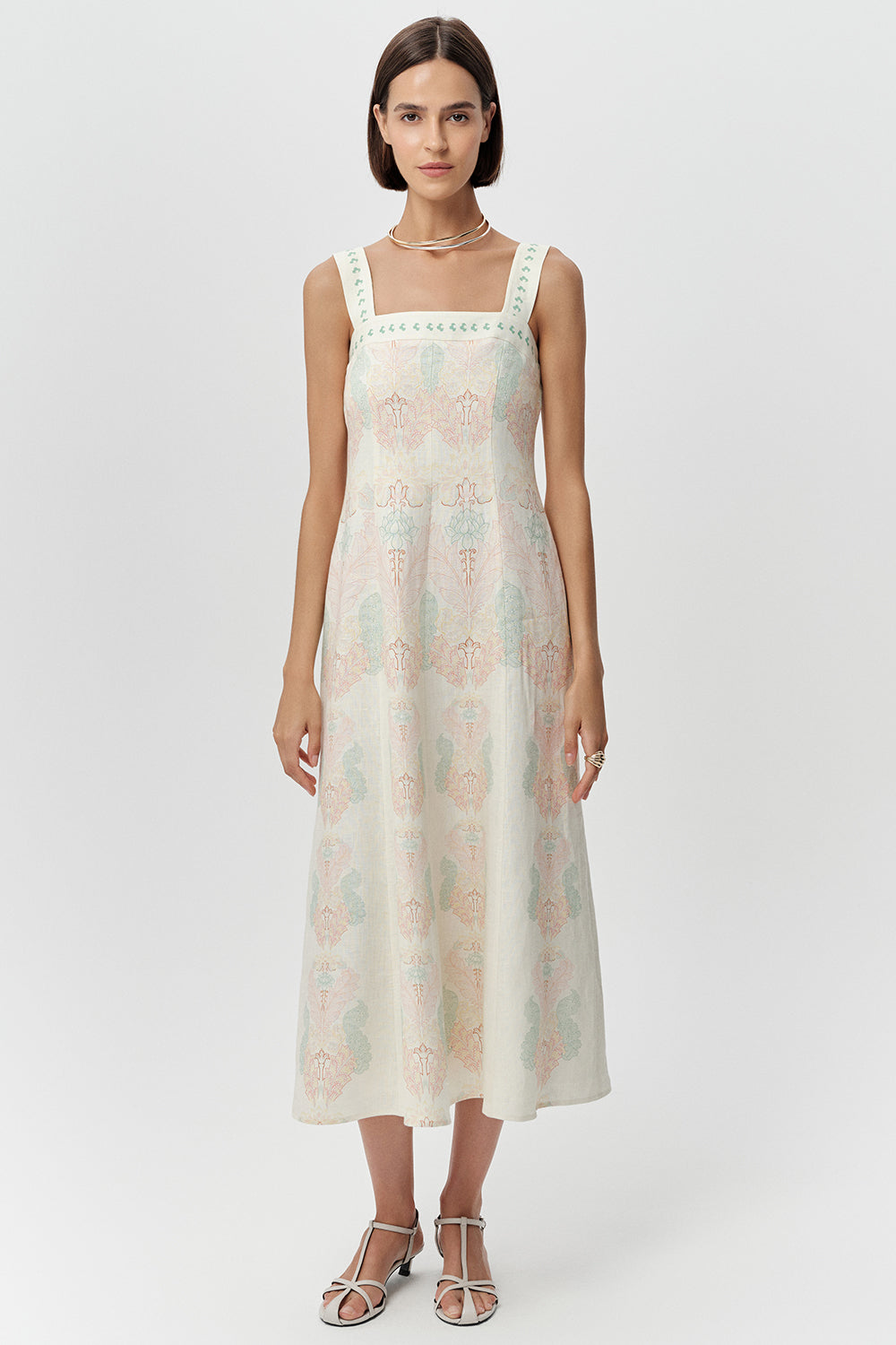 Linen Midi Dress - MULTI COLOR