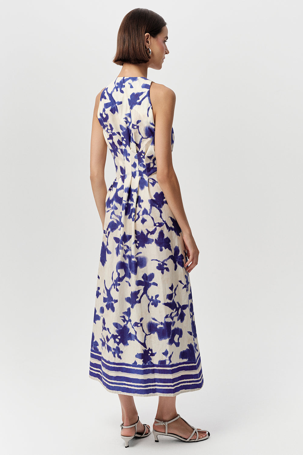 Sleeveless Midi Dress with V Neck - ROYAL BLUE-BONE