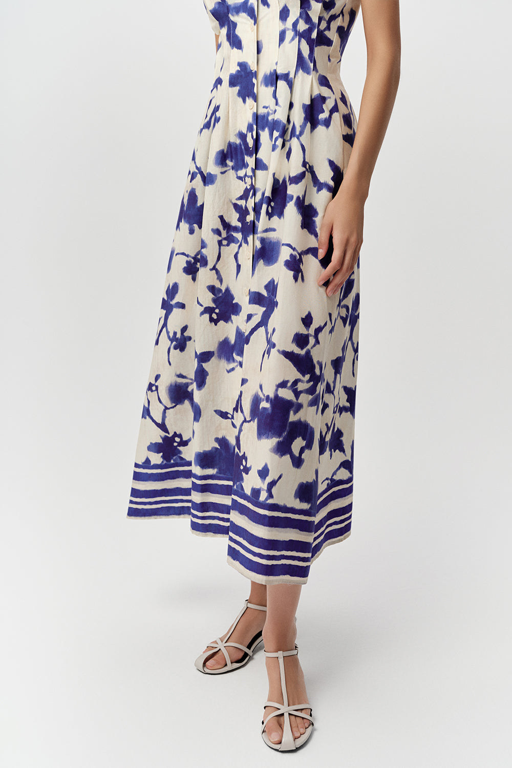 Sleeveless Midi Dress with V Neck - ROYAL BLUE-BONE