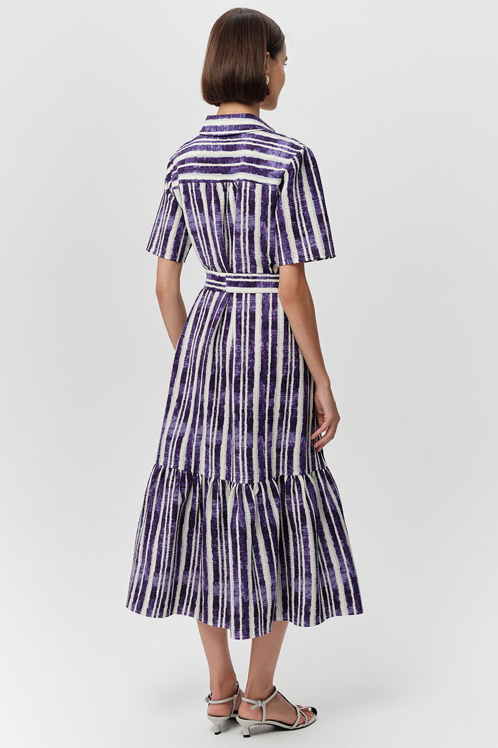 Short Sleeve Midi Shirt Dress - ROYAL BLUE BONE