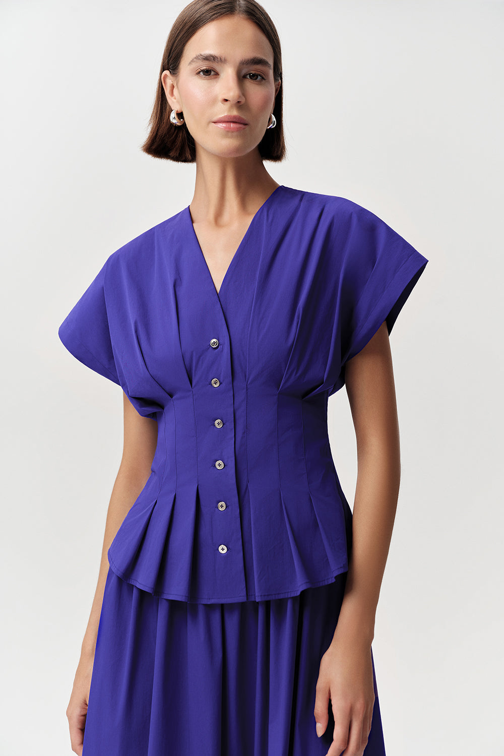 V Neck Short Sleeve Midi Dress - ROYAL BLUE