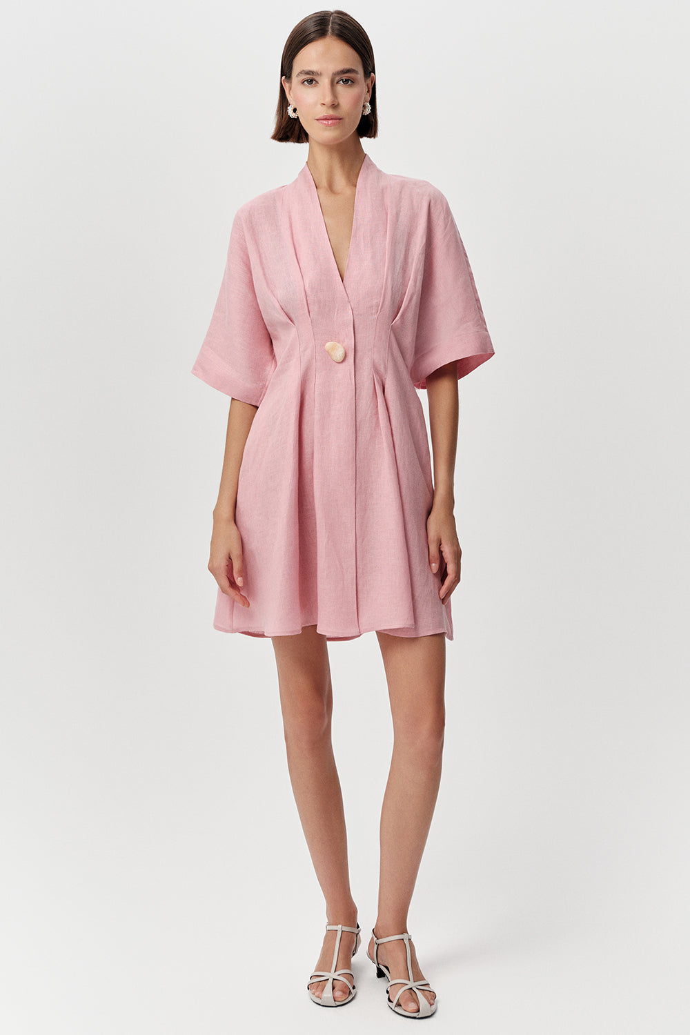 V Neck Short Sleeve Mini Dress - PINK