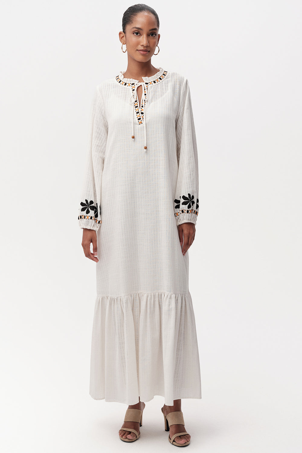 Long Sleeve Midi Dress - ECRU
