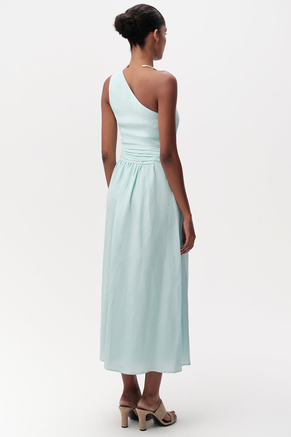 Linen Blend Midi Dress - BLUE