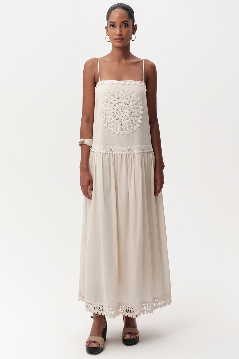 Spaghetti Strap Midi Dress - BEIGE