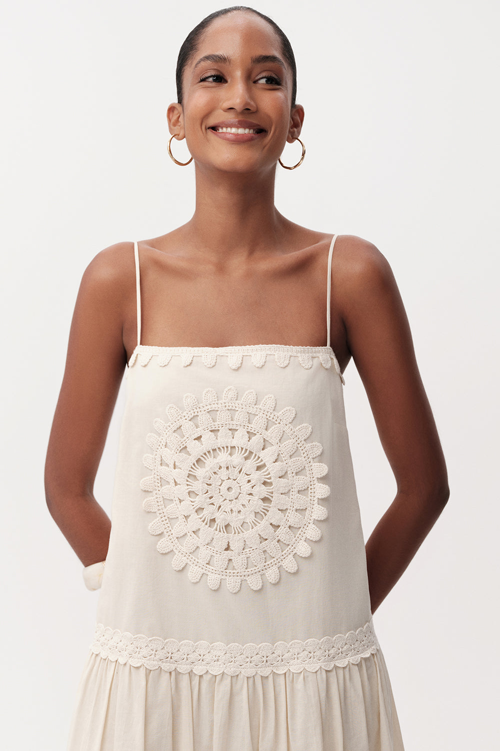 Spaghetti Strap Midi Dress - BEIGE