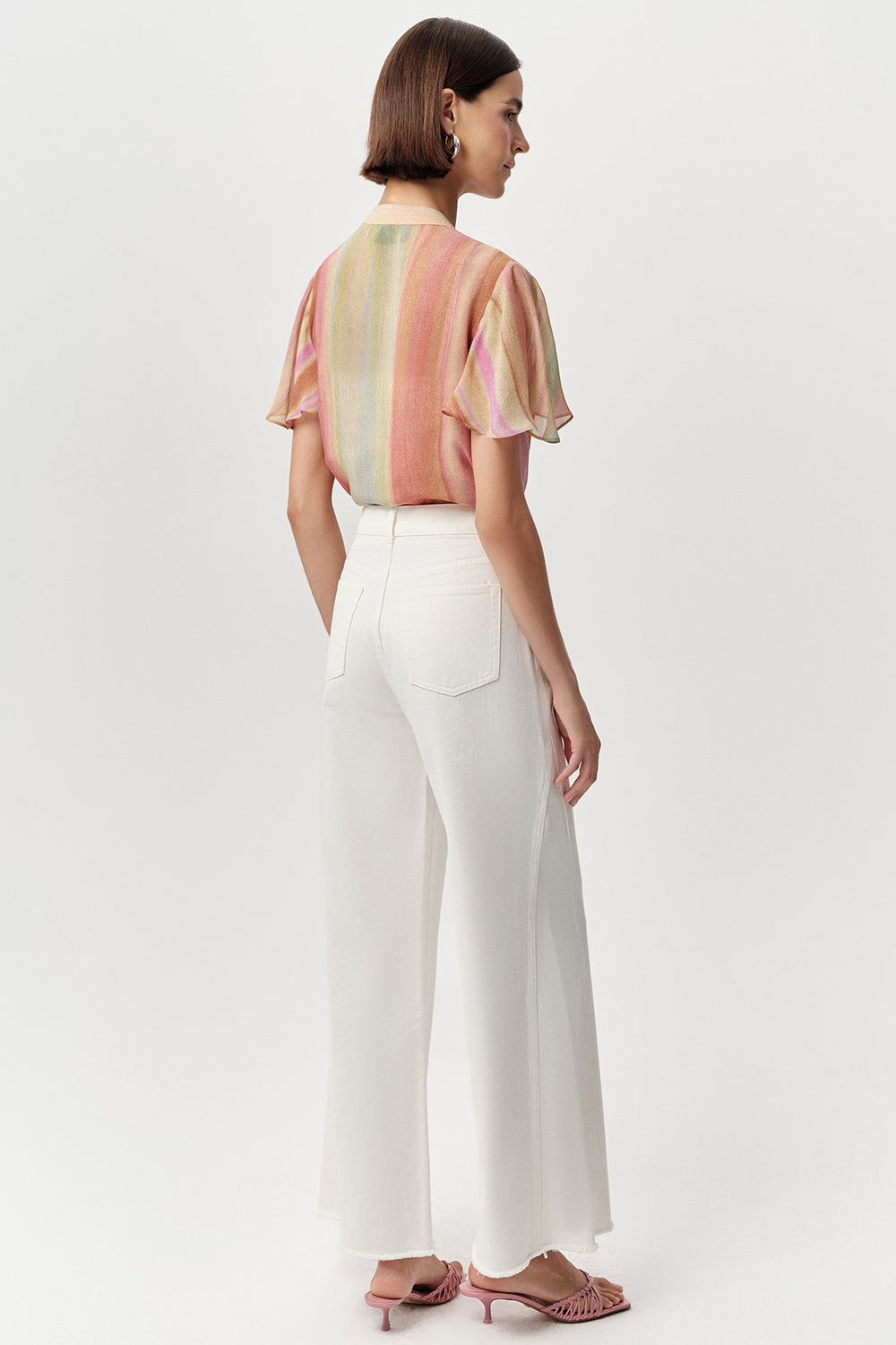 High Waist Wide-Leg Denim Trousers - BONE