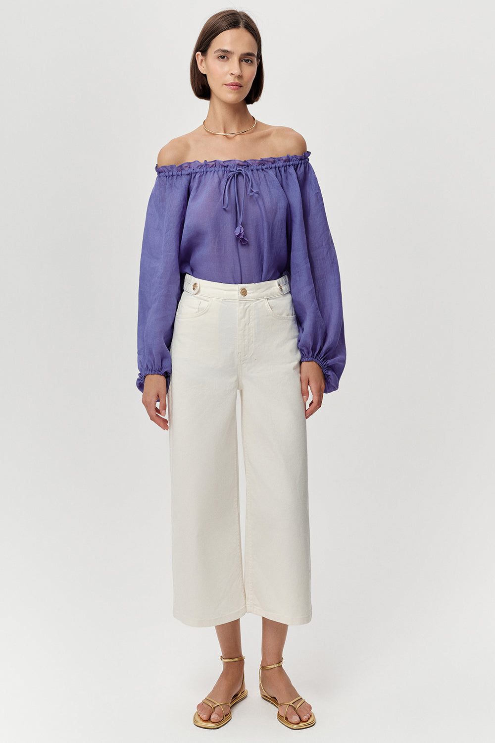 High-Waist Culotte Denim Jeans - WHITE
