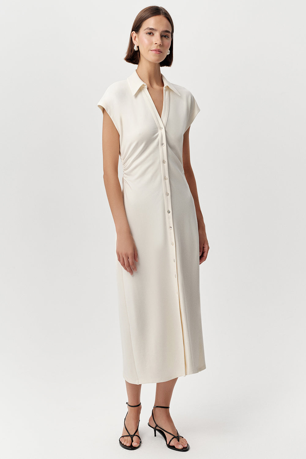 Slim Shirt Collar Dress - KHAKI