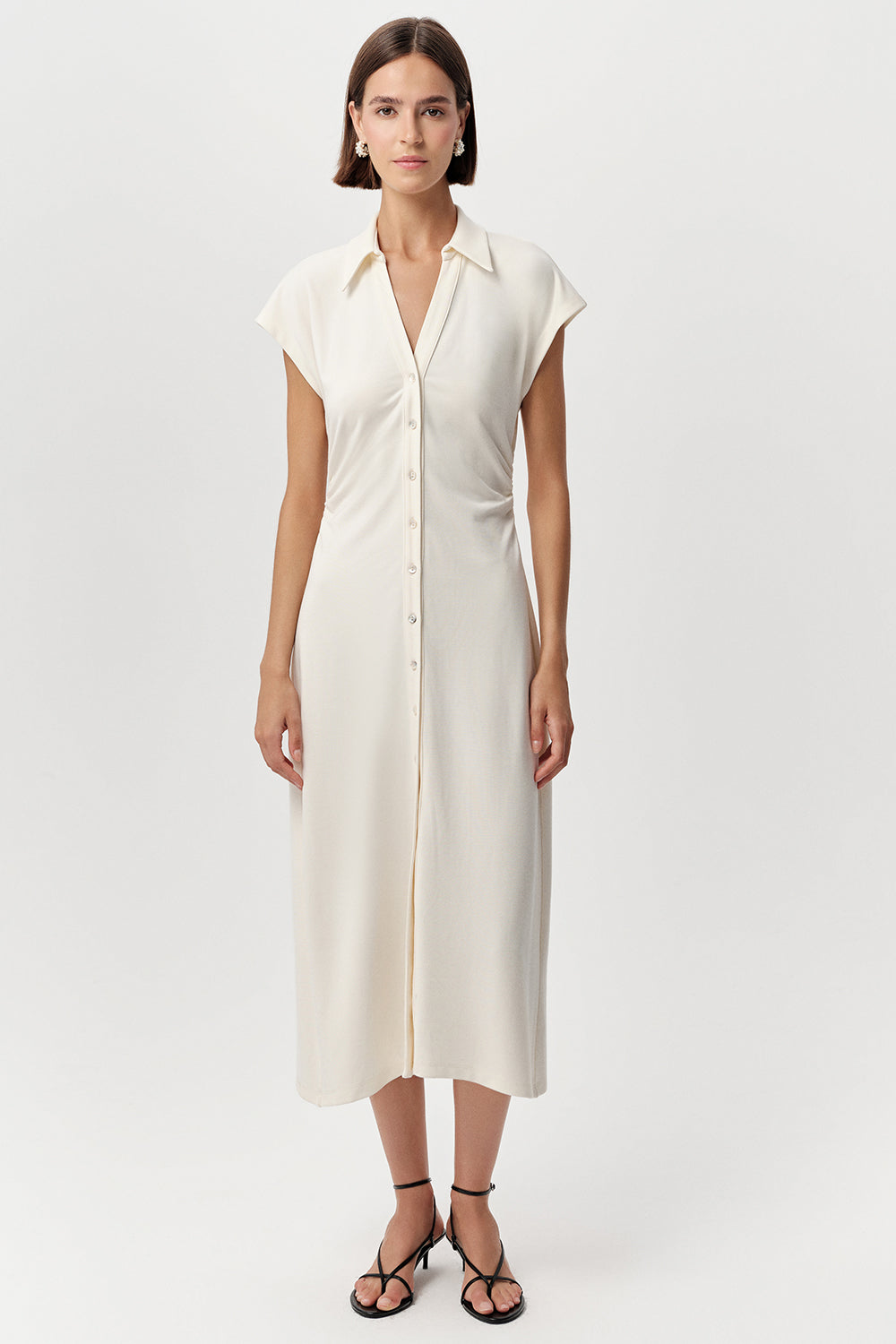 Slim Shirt Collar Dress - KHAKI
