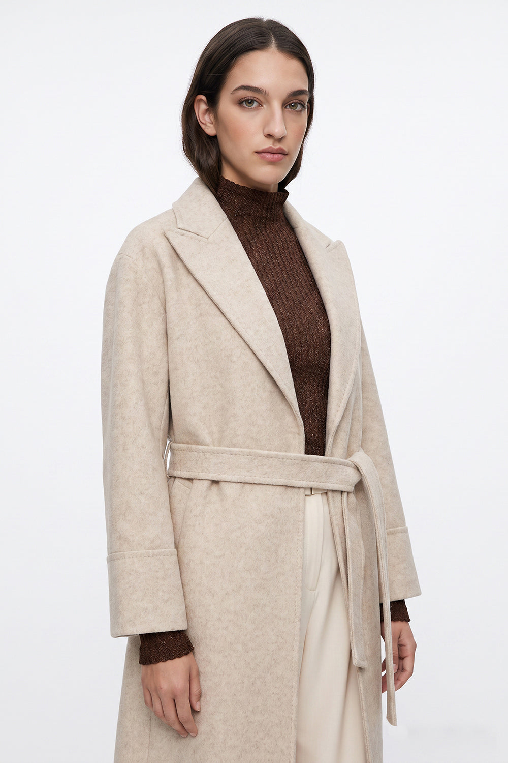 Raglan Sleeve Lined Coat with Belted Waist - ECRU