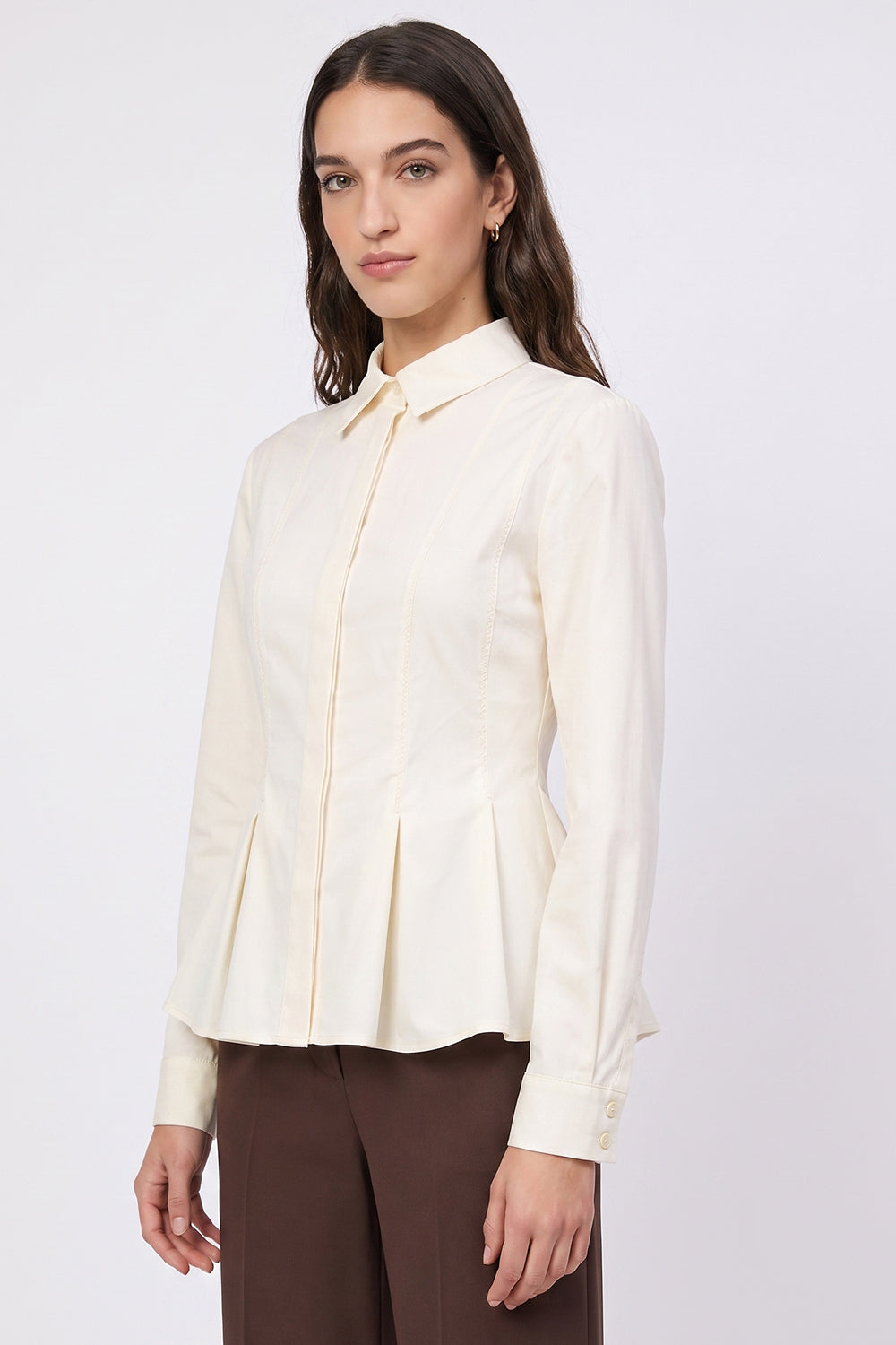 Fitted Pleated Long Sleeve Shirt - ECRU