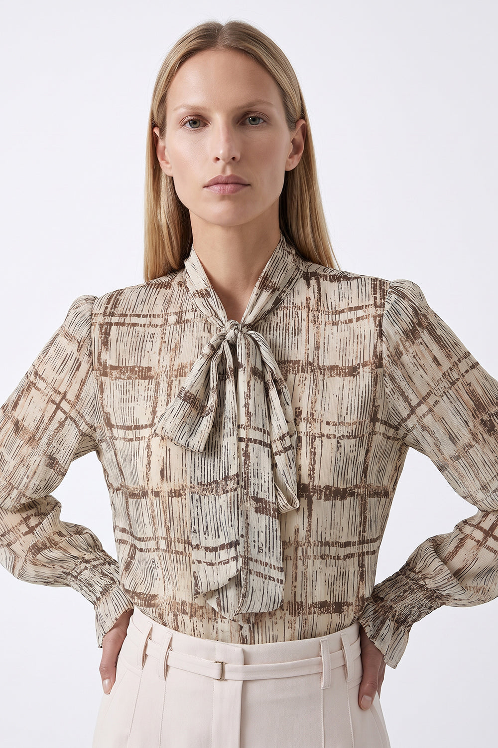 Foulard Detail Lined Shirred Blouse - MULTICOLOR
