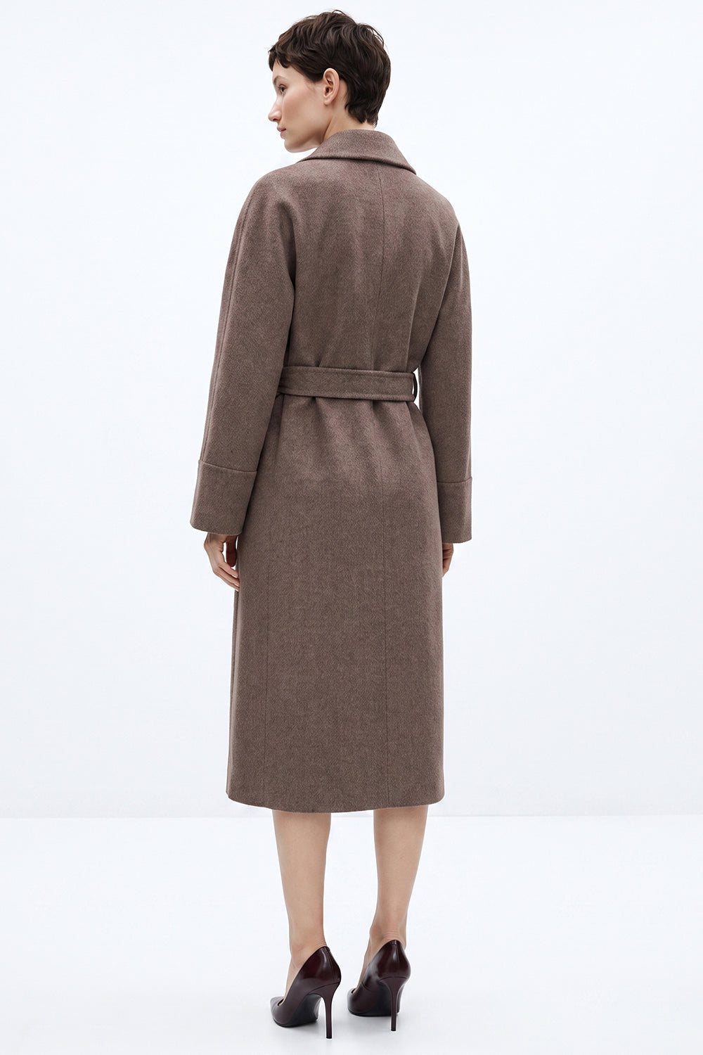 Raglan Sleeve Lined Coat with Belted Waist - BROWN