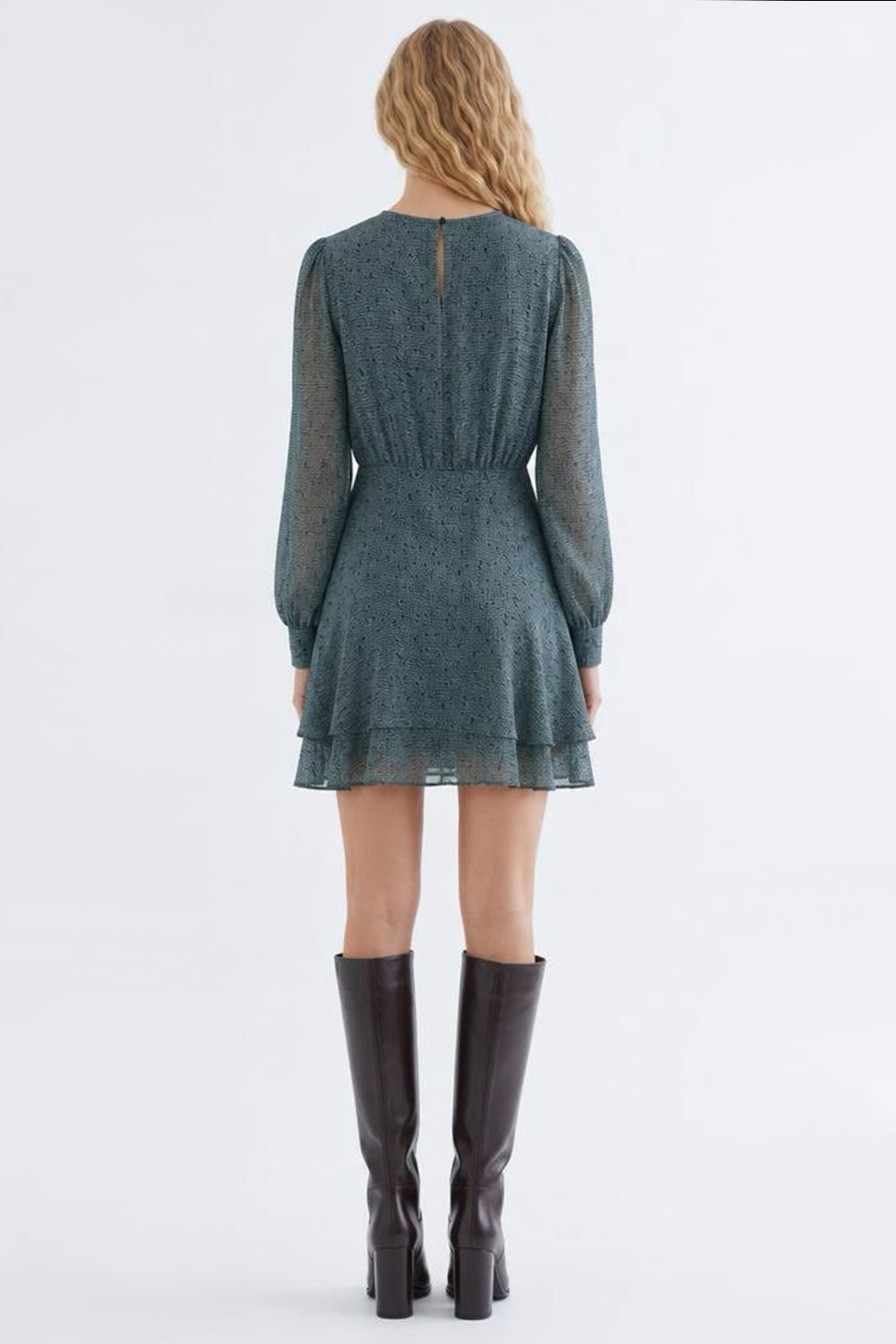 Round Neck Lined Flared Mini Dress - MULTICOLOR