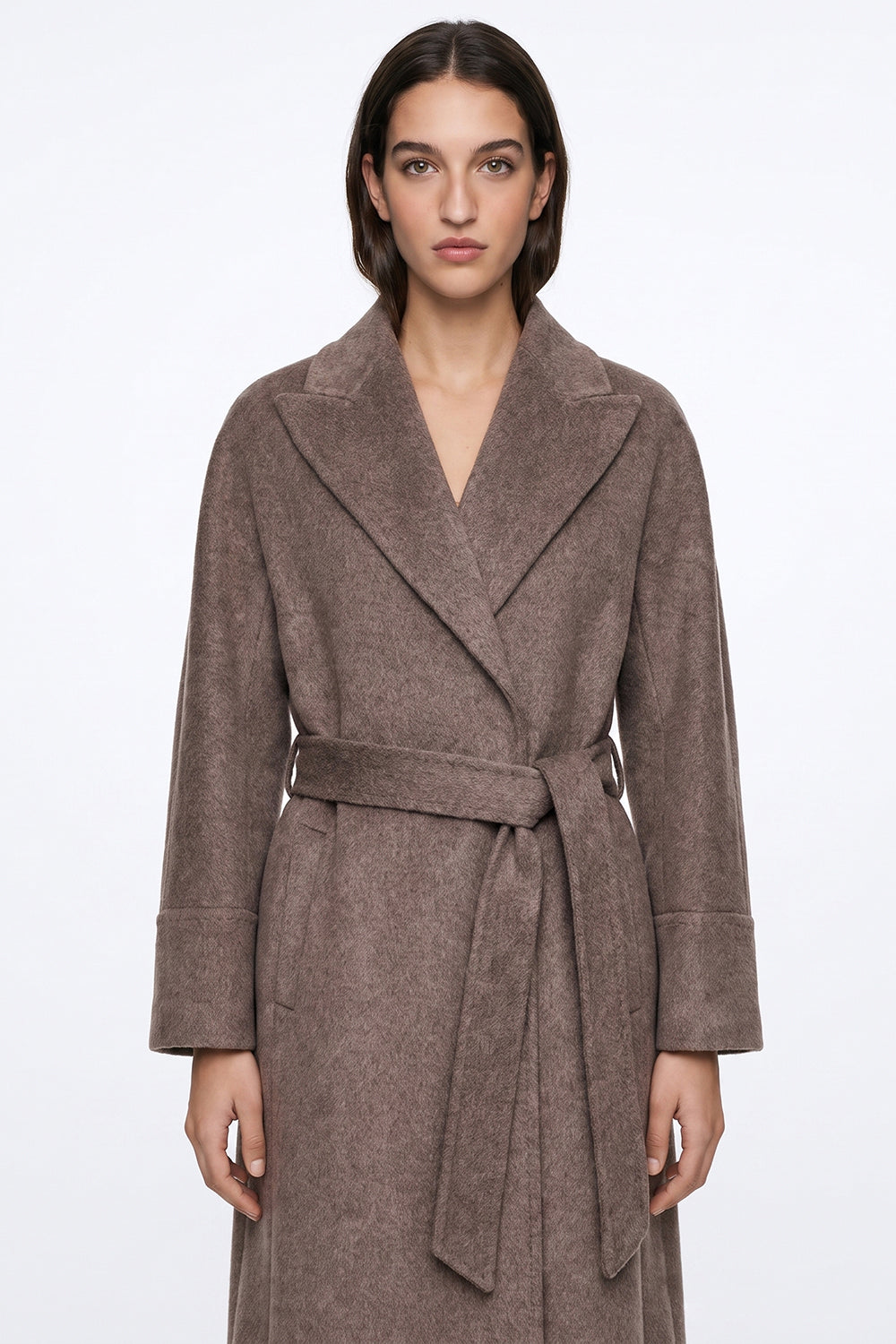 Raglan Sleeve Lined Coat with Belted Waist - BROWN