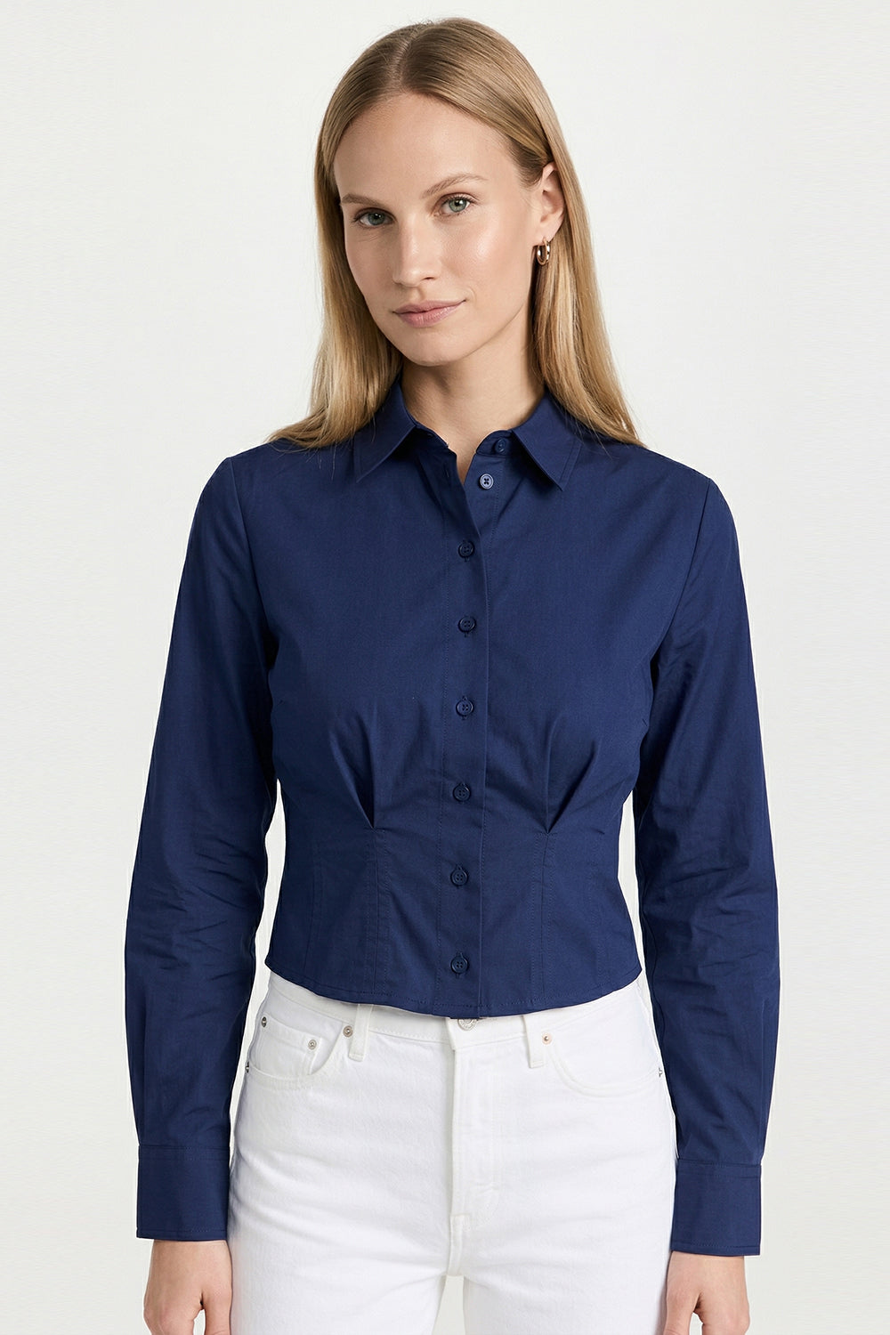 Felecia Long Sleeve Crop Shirt - NAVY BLUE