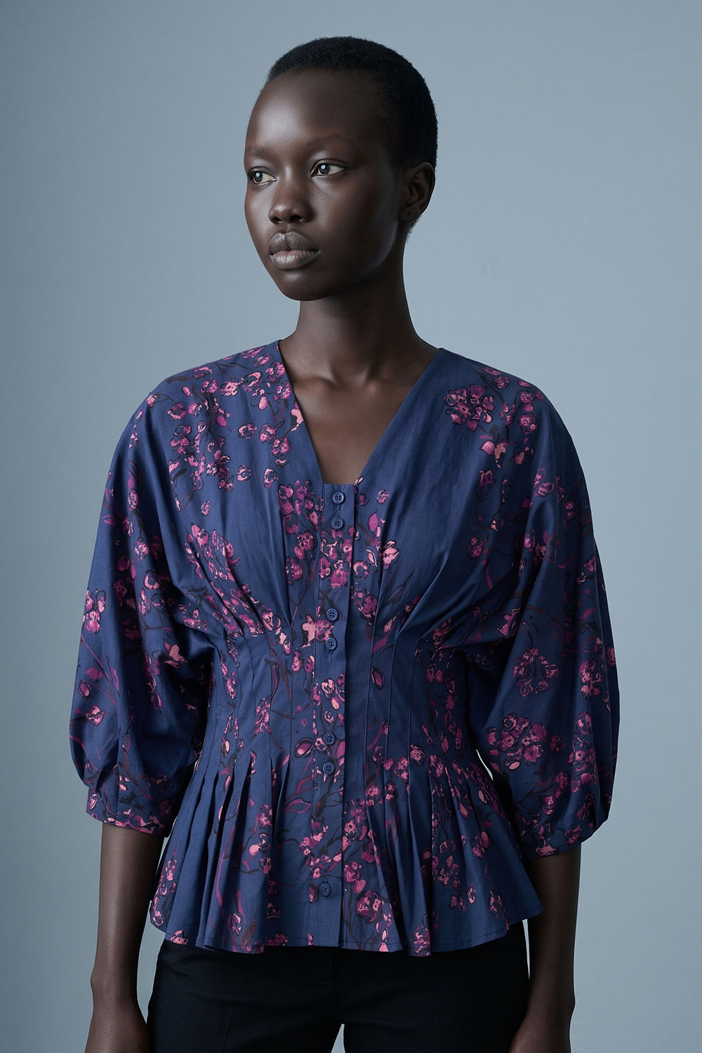 Fitted Pleated Raglan Sleeve Shirt - MULTICOLOR