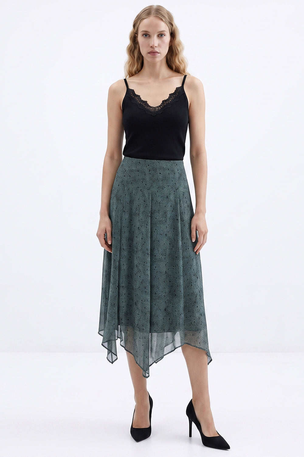 Asymmetric Midi Skirt with Hidden Zipper - MULTICOLOR
