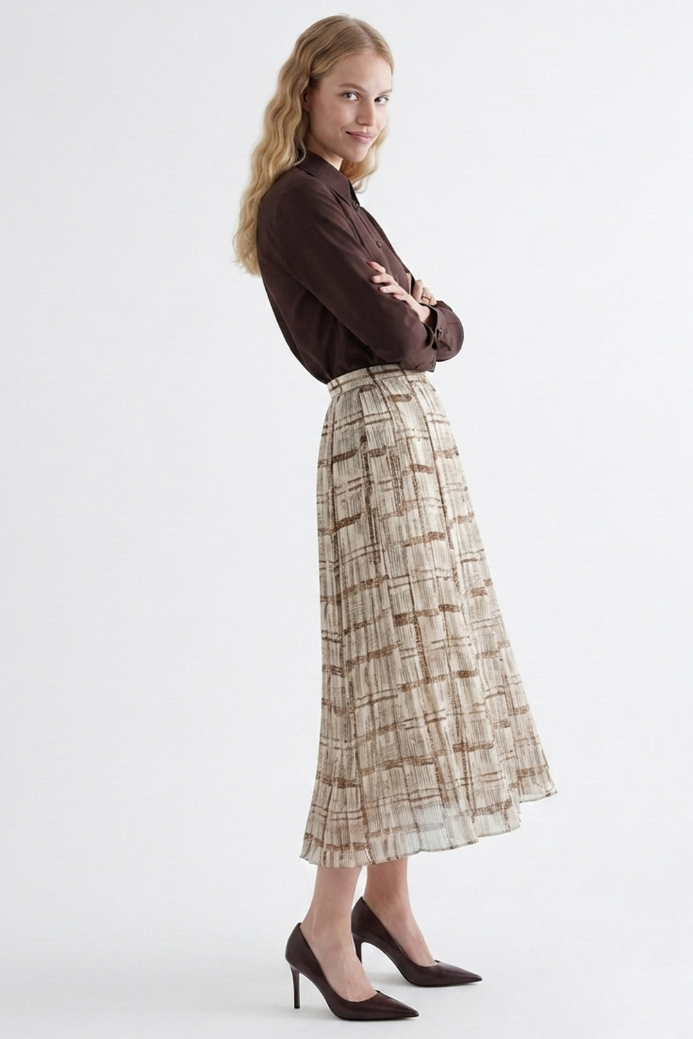 High Waisted Lined Flared Skirt with Zipper - MULTICOLOR