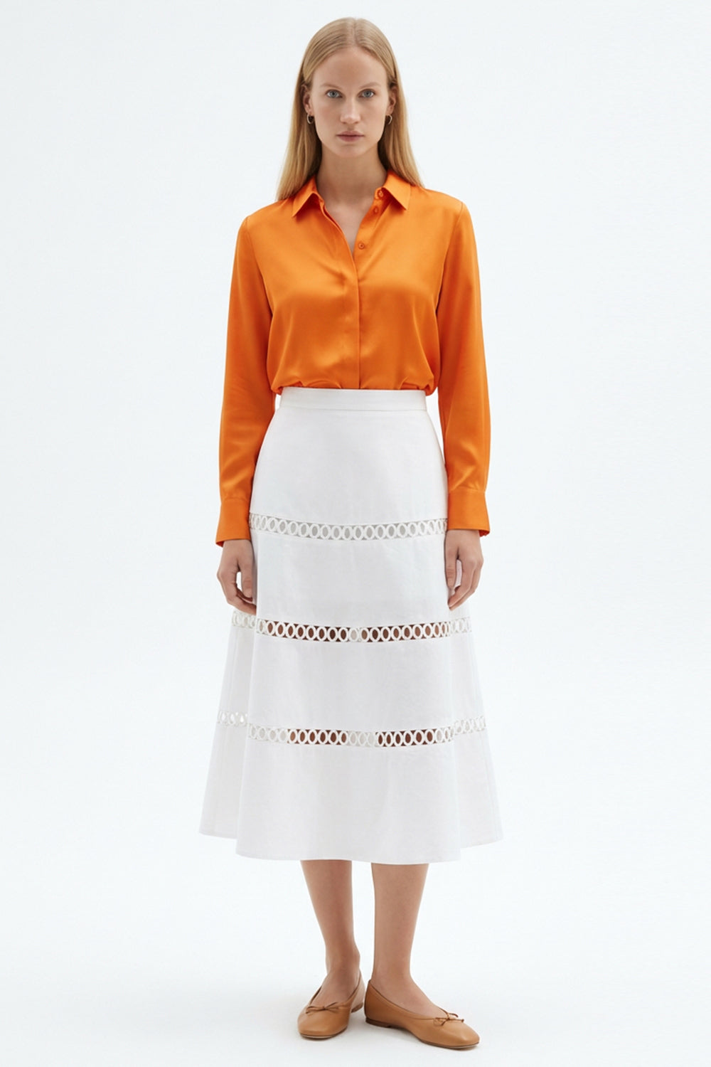 Broderie Detail Midi Karsyn Skirt - WHITE